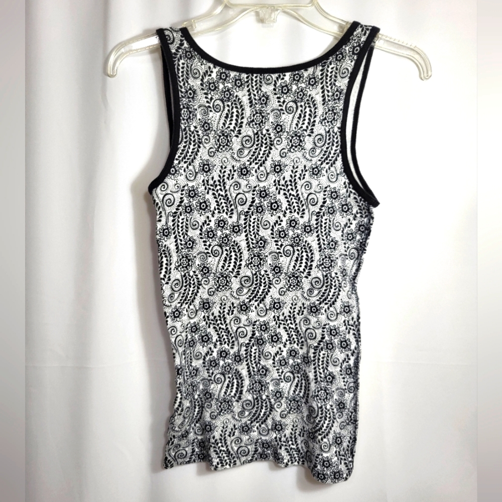 Faded Glory ribbed black and white tank top women's M #793 - Picture 3 of 3